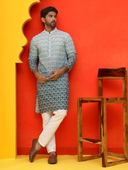 Jompers - Blue Cotton Blend Regular Full Sleeves Kurta With Pyjama