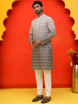 Jompers - Grey Cotton Blend Regular Full Sleeves Kurta With Pyjama
