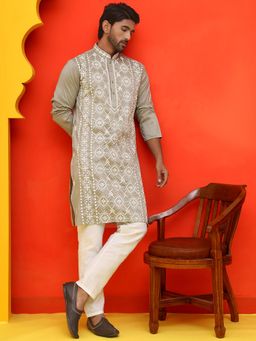 Jompers - Grey Silk Blend Regular Full Sleeves Kurta With Pyjama