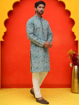Jompers - Blue Silk Blend Regular Full Sleeves Kurta With Pyjama