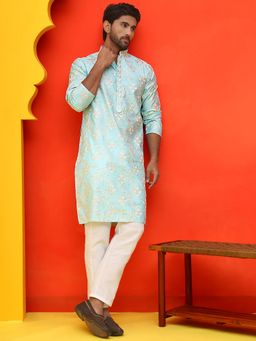Jompers - Blue Silk Blend Regular Full Sleeves Kurta With Pyjama