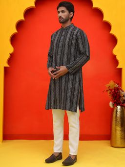Jompers - Black Pure Cotton Regular Full Sleeves Kurta With Pyjama