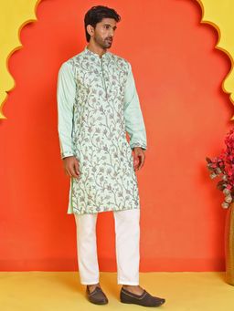 Jompers - Blue Silk Blend Regular Full Sleeves Kurta With Pyjama
