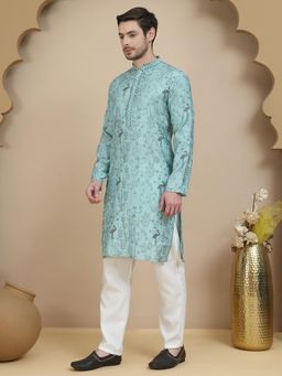 Jompers - Blue Silk Blend Regular Full Sleeves Kurta With Pyjama