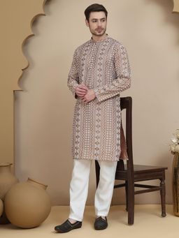 Jompers - Brown Silk Blend Regular Full Sleeves Kurta With Pyjama
