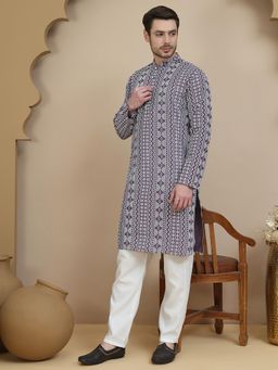 Jompers - Purple Silk Blend Regular Full Sleeves Kurta With Pyjama