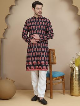 Jompers - Black Silk Blend Regular Full Sleeves Kurta With Pyjama