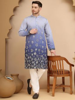 Jompers - Blue Silk Blend Regular Full Sleeves Kurta With Pyjama