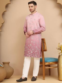 Jompers - Pink Silk Blend Regular Full Sleeves Kurta With Pyjama