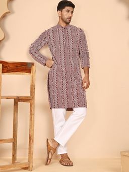 Jompers - Maroon Pure Cotton Regular Full Sleeves Kurta With Pyjama