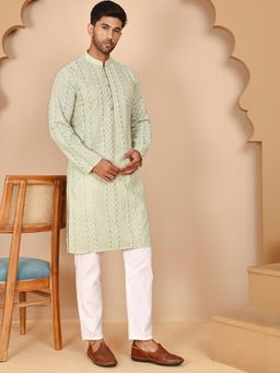 Jompers - Green Pure Cotton Regular Full Sleeves Kurta With Pyjama