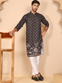Jompers - Black Cotton Blend Regular Full Sleeves Kurta With Pyjama