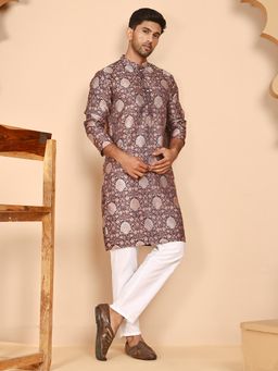 Jompers - Peach Silk Blend Regular Full Sleeves Kurta With Pyjama
