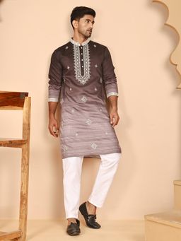 Jompers - Brown Silk Blend Regular Full Sleeves Kurta With Pyjama