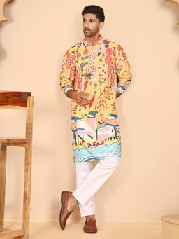 Jompers - Yellow Cotton Blend Regular Full Sleeves Kurta With Pyjama