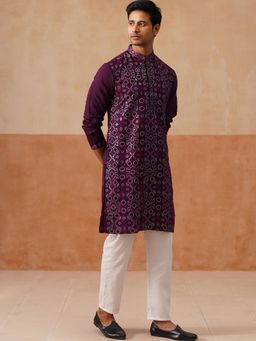 Jompers - Purple Silk Blend Regular Full Sleeves Kurta With Pyjama