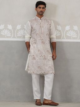 Jompers - White Silk Blend Regular Full Sleeves Kurta With Pyjama