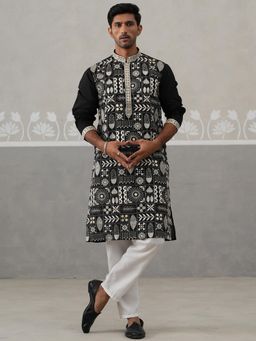 Jompers - Black Silk Blend Regular Full Sleeves Kurta With Pyjama