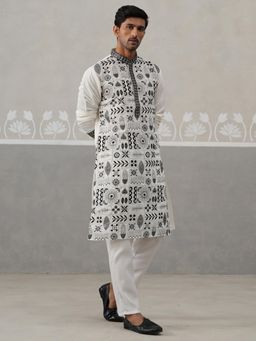 Jompers - White Silk Blend Regular Full Sleeves Kurta With Pyjama