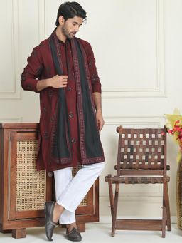Jompers - Maroon Silk Blend Regular Full Sleeves Kurta With Pyjama & Dupatta