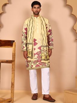 Jompers - Yellow Silk Blend Regular Full Sleeves Kurta With Pyjama