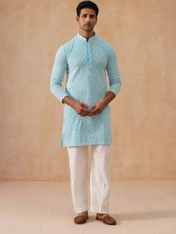 Jompers - Blue Viscose Rayon Regular Full Sleeves Kurta With Pyjama