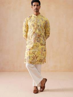 Jompers - Yellow Viscose Rayon Regular Full Sleeves Kurta With Pyjama