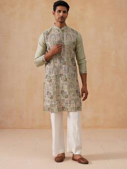 Jompers - Green Silk Blend Regular Full Sleeves Kurta With Pyjama