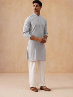Jompers - Grey Viscose Rayon Regular Full Sleeves Kurta With Pyjama