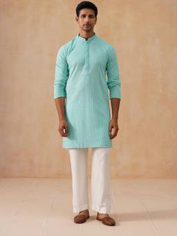 Jompers - Blue Viscose Rayon Regular Full Sleeves Kurta With Pyjama