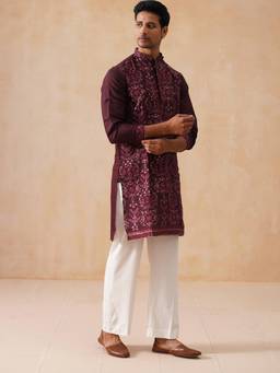 Jompers - Purple Silk Blend Regular Full Sleeves Kurta With Pyjama