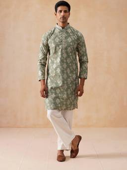 Jompers - Green Silk Blend Regular Full Sleeves Kurta With Pyjama