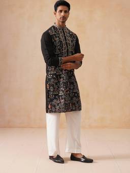 Jompers - Black Silk Blend Regular Full Sleeves Kurta With Pyjama