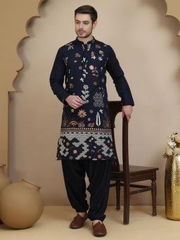 Jompers - Navy Blue Silk Blend Regular Full Sleeves Kurta With Salwar