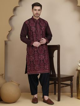 Jompers - Purple Silk Blend Regular Full Sleeves Kurta With Salwar