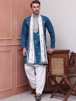 Jompers - Blue Silk Blend Regular Full Sleeves Kurta With Salwar & Dupatta