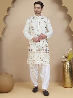 Jompers - Ivory Silk Blend Regular Full Sleeves Kurta With Salwar