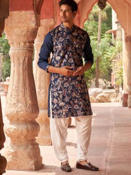 Jompers - Navy Blue Silk Blend Regular Full Sleeves Kurta With Salwar