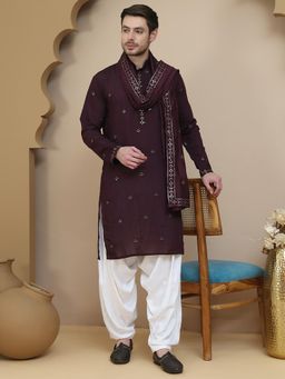 Jompers - Purple Silk Blend Regular Full Sleeves Kurta With Salwar & Dupatta