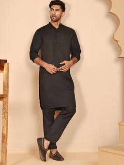 Jompers - Black Silk Blend Regular Full Sleeves Kurta With Pyjama