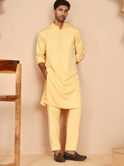 Jompers - Yellow Silk Blend Regular Full Sleeves Kurta With Pyjama