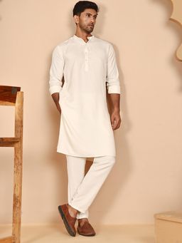 Jompers - White Silk Blend Regular Full Sleeves Kurta With Pyjama