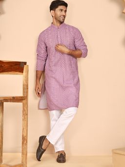 Jompers - Purple Georgette Regular Full Sleeves Kurta With Pyjama