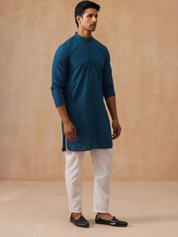 Jompers - Teal Pure Cotton Regular Full Sleeves Kurta With Pyjama