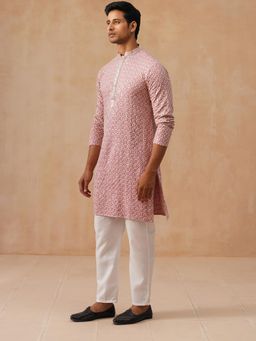 Jompers - Pink Viscose Rayon Regular Full Sleeves Kurta With Pyjama