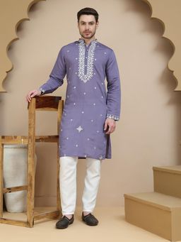 Jompers - Purple Silk Blend Regular Full Sleeves Kurta With Pyjama