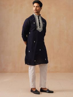 Jompers - Blue Silk Blend Regular Full Sleeves Kurta With Pyjama