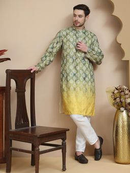 Jompers - Green Cotton Blend Regular Full Sleeves Kurta With Pyjama