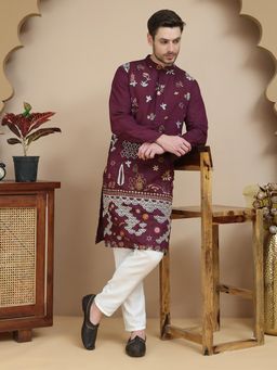 Jompers - Wine Silk Blend Regular Full Sleeves Kurta With Pyjama