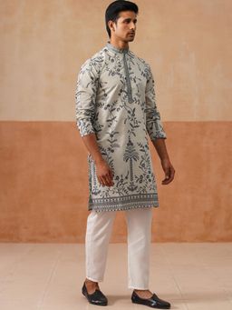 Jompers - Grey Silk Blend Regular Full Sleeves Kurta With Pyjama